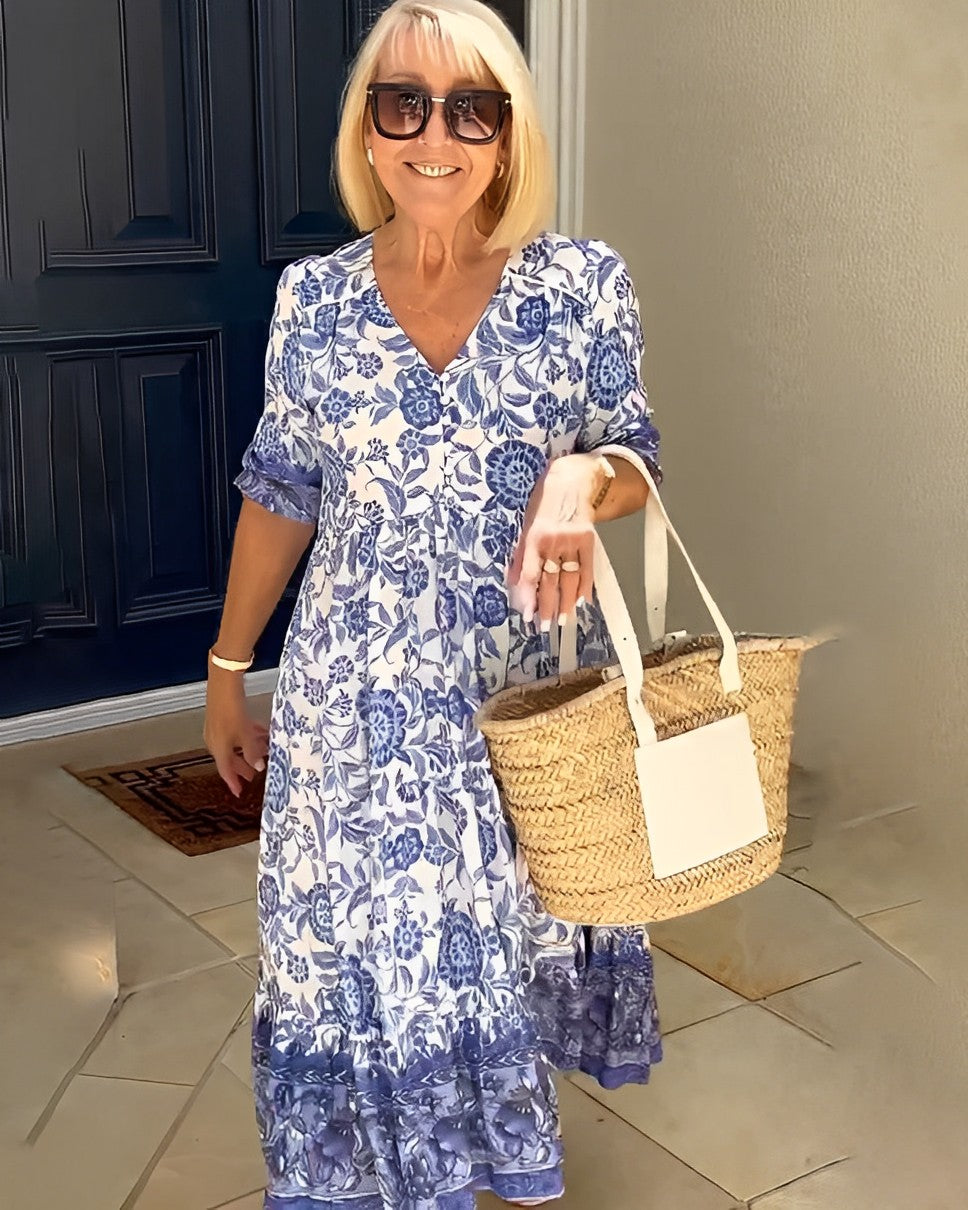 Rocío | Élégante robe maxi florale avec décolleté en V
