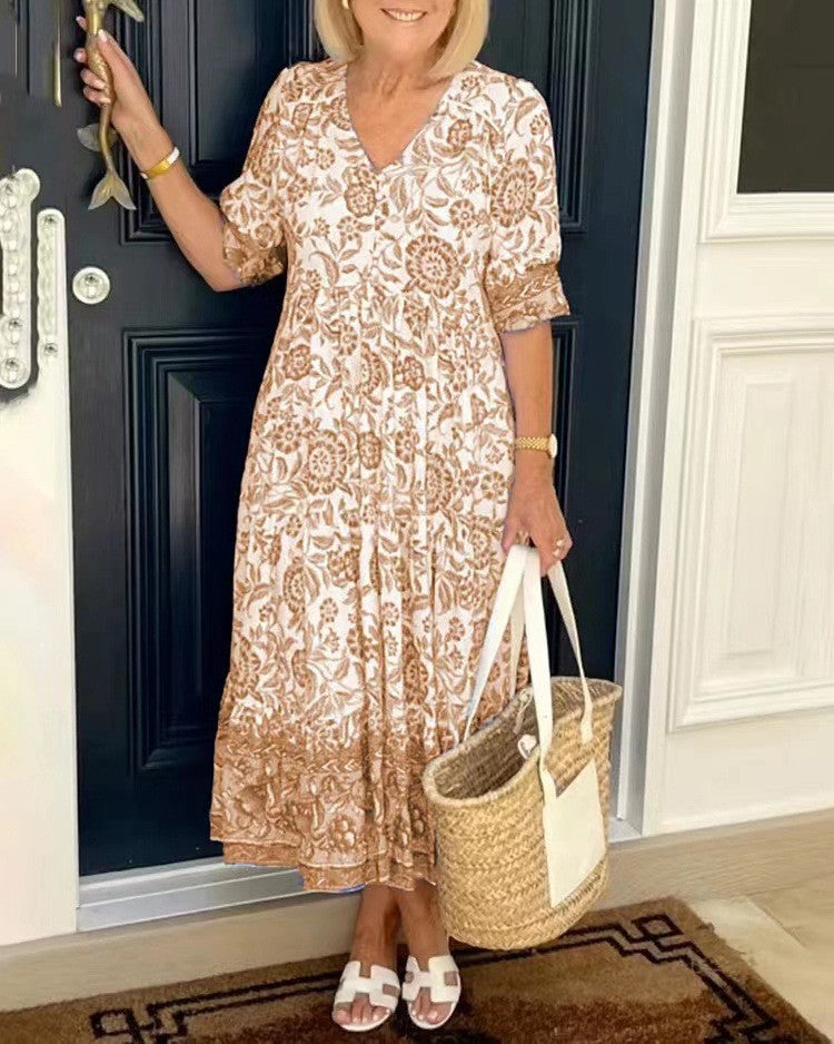 Rocío | Élégante robe maxi florale avec décolleté en V