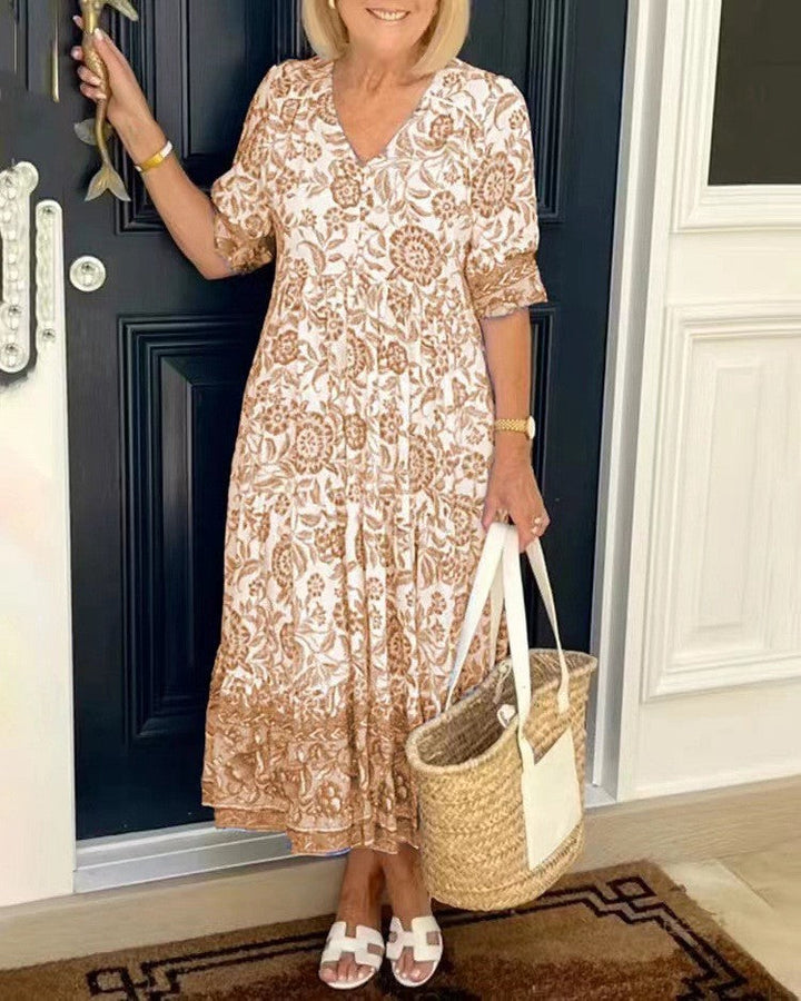 Rocío | Élégante robe maxi florale avec décolleté en V