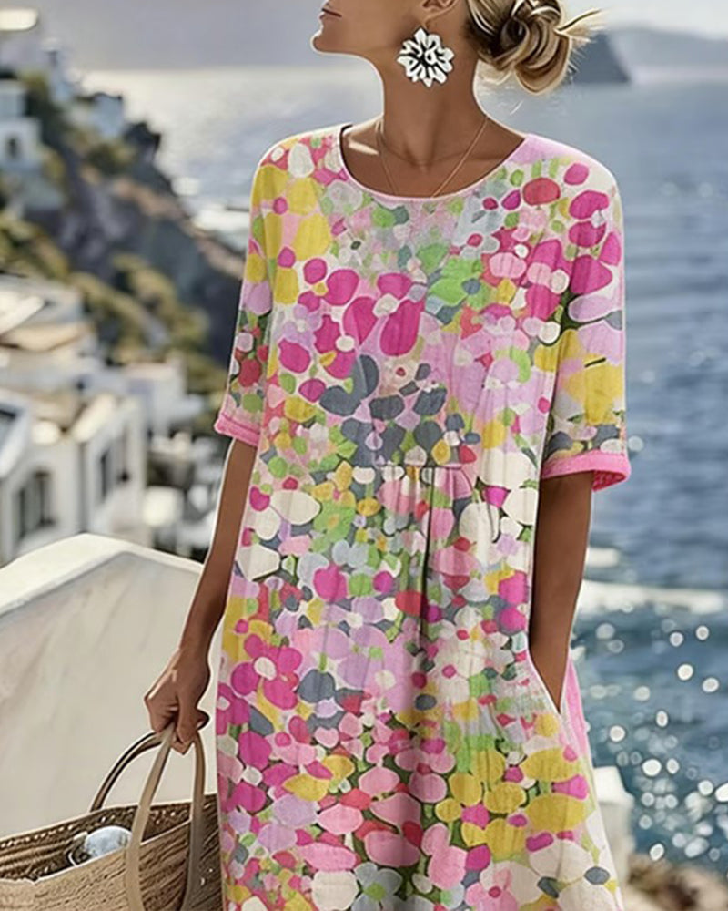 Rochie midi florală, confortabilă și airy