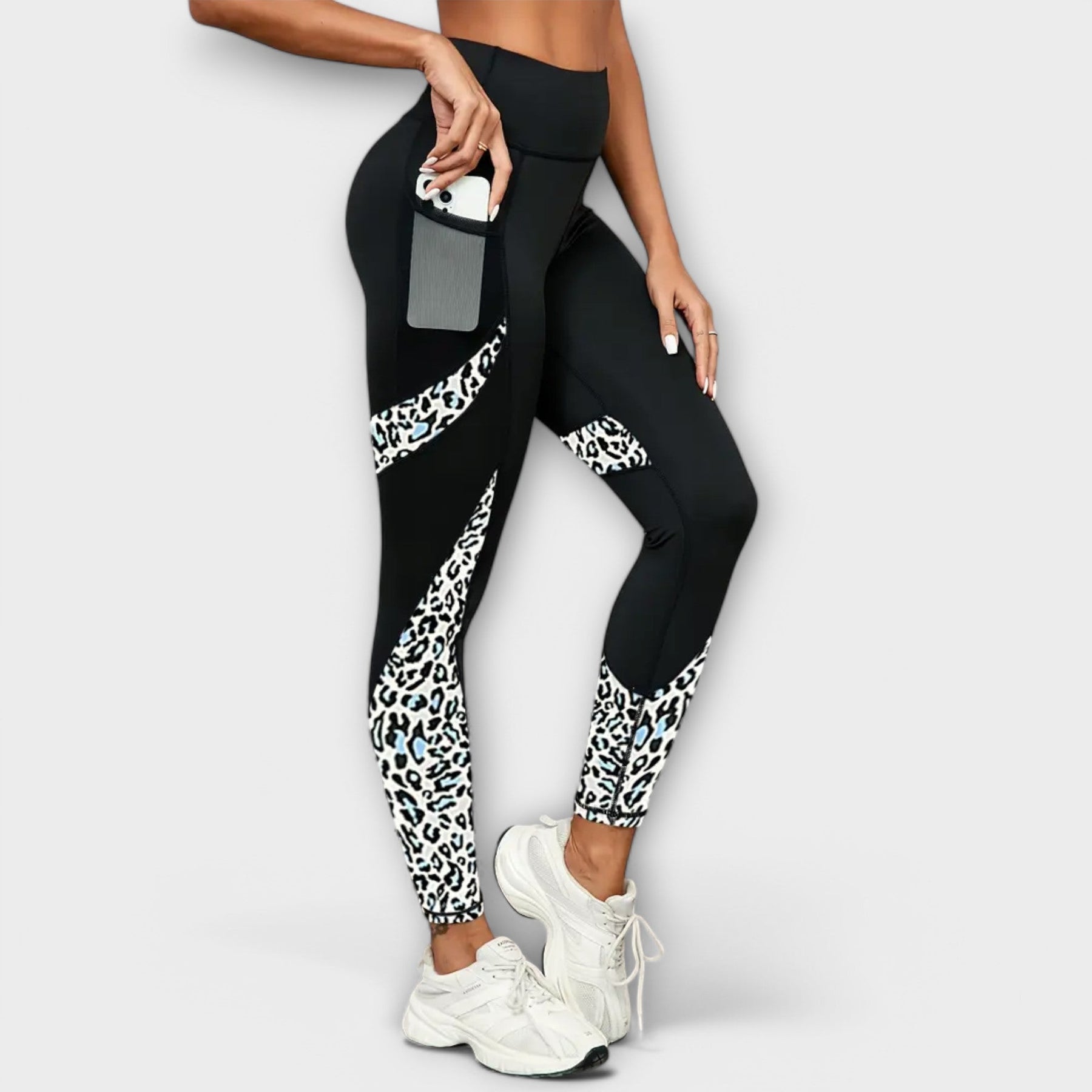 Pantaloni de antrenament cu talie înaltă și imprimeu leopard
