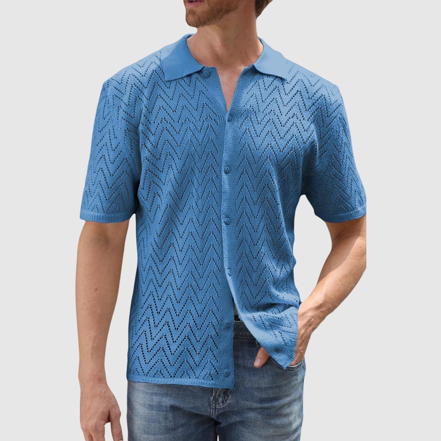 Denis – Cămașă tricotată cu design zig-zag