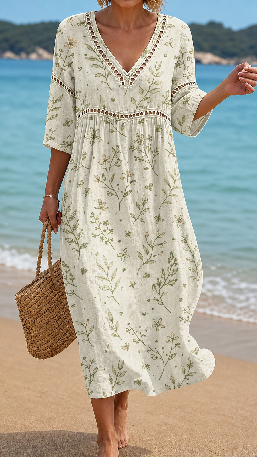 Rochie de Plajă cu Aspect de In și Design Floral