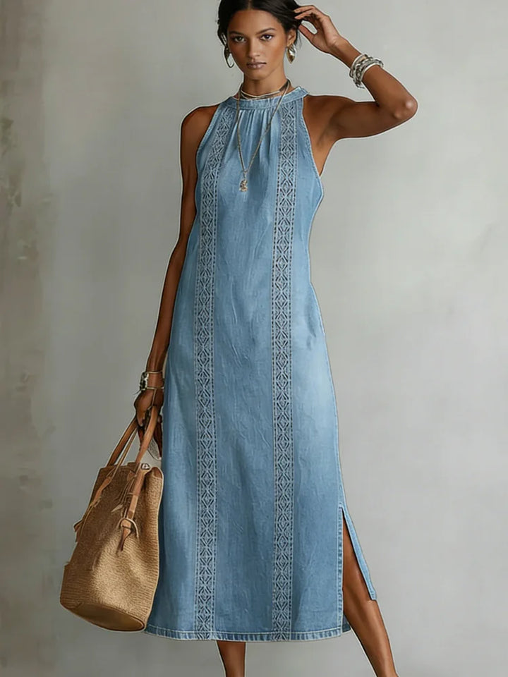 Julia | Robe en Jean avec Détails en Dentelle Rétro