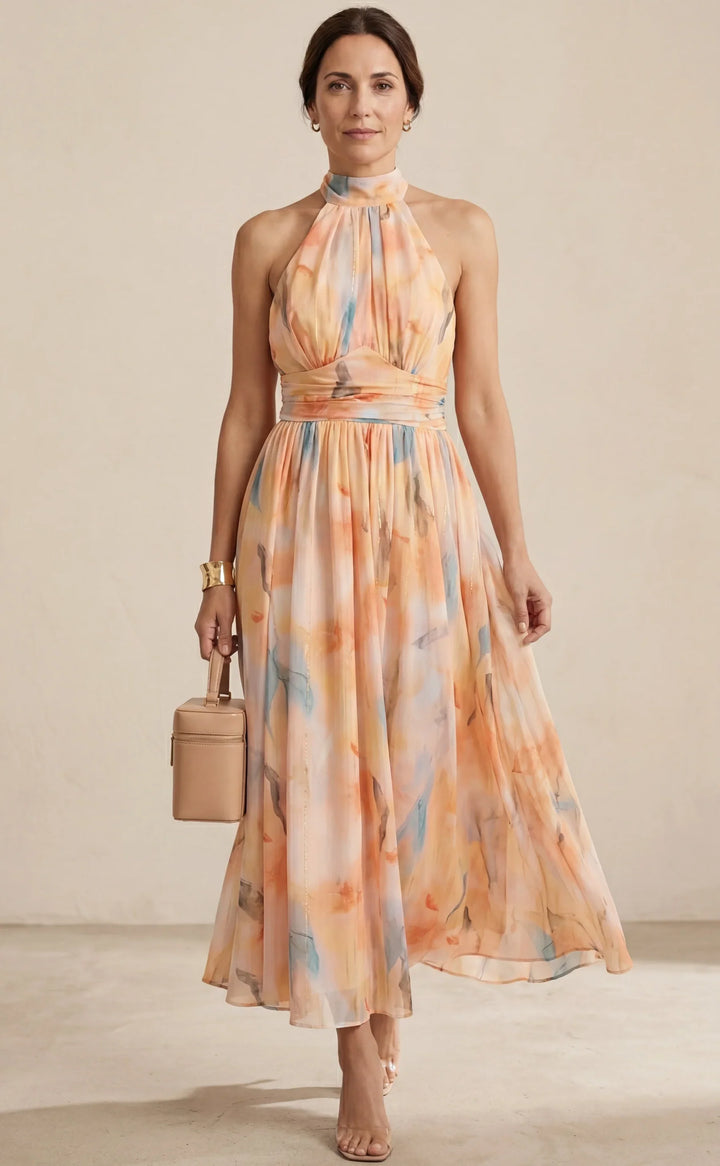 Esther | Robe Halter à Imprimé Aquarelle
