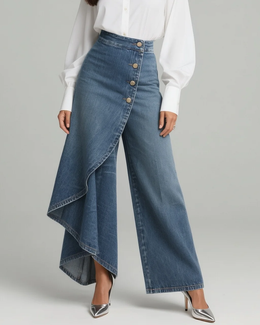 Audrey™ | Pantaloni din denim cu detaliu nod