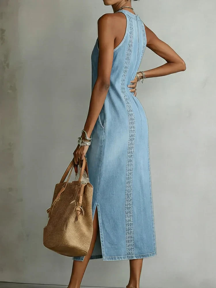 Julia | Robe en Jean avec Détails en Dentelle Rétro