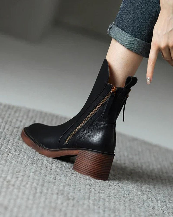 Céleste - Botte en cuir noire avec un talon confortable, élégante et intemporelle