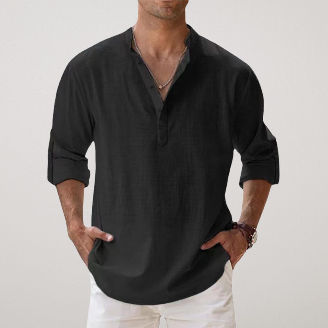 Ethan - Chemise Henley en coton effet lin