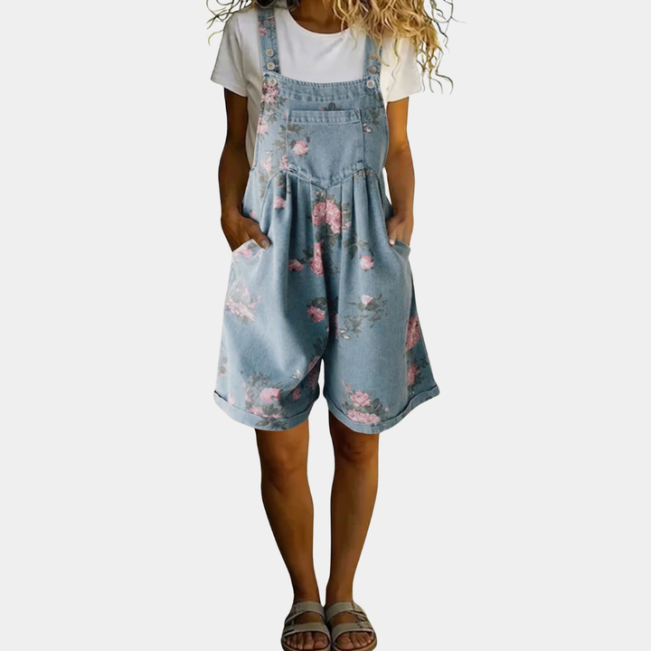 Judy | Salopette en denim vintage à motifs floraux délicats