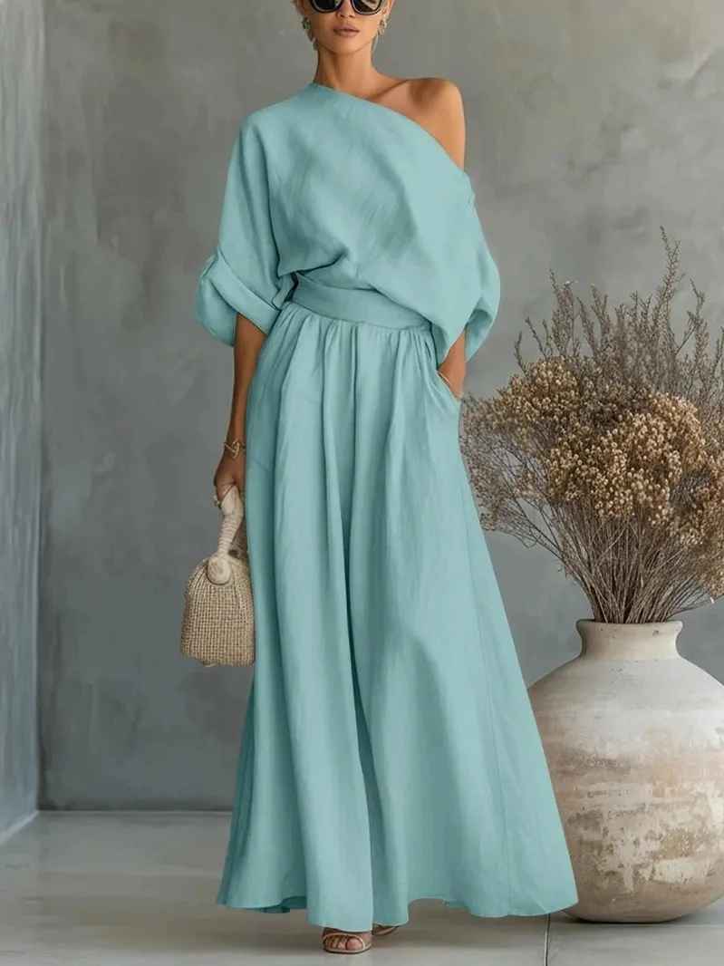 Lisa | Ensemble Doux Off-Shoulder avec Pantalons Ajustés