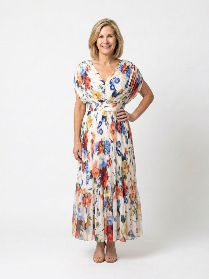 Rochie Midi Plisată Savannah, Fără Mâneci, Scurtă