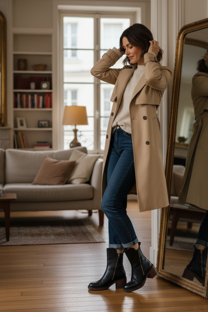 Céleste - Botte en cuir noire avec un talon confortable, élégante et intemporelle