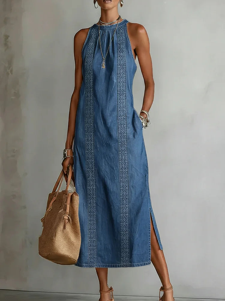 Julia | Robe en Jean avec Détails en Dentelle Rétro
