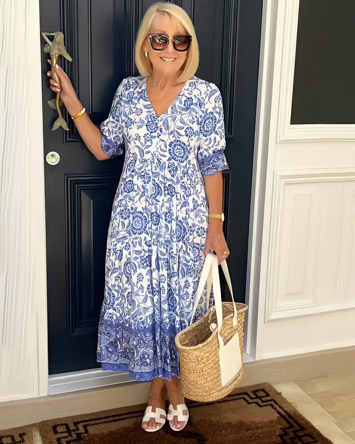 Rocío | Élégante robe maxi florale avec décolleté en V
