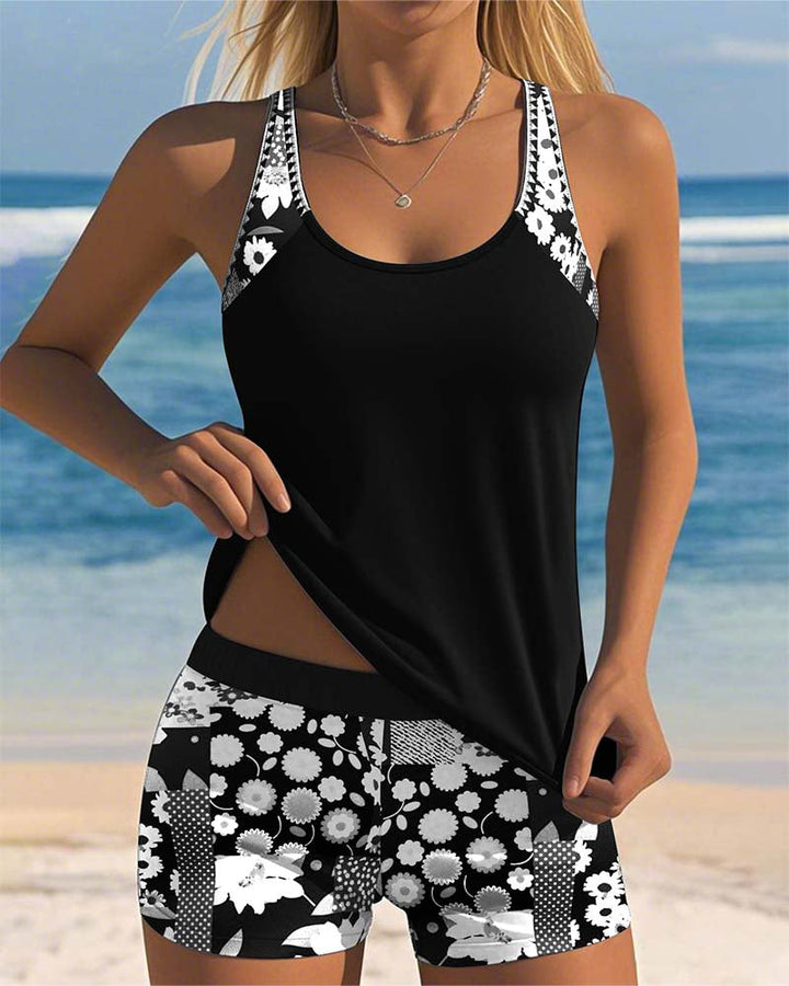 Tina | Tankini Fleuri pour Femme – Bretelles Réglables & Short Douillet