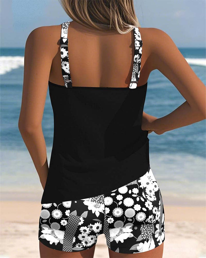 Tina | Tankini Fleuri pour Femme – Bretelles Réglables & Short Douillet