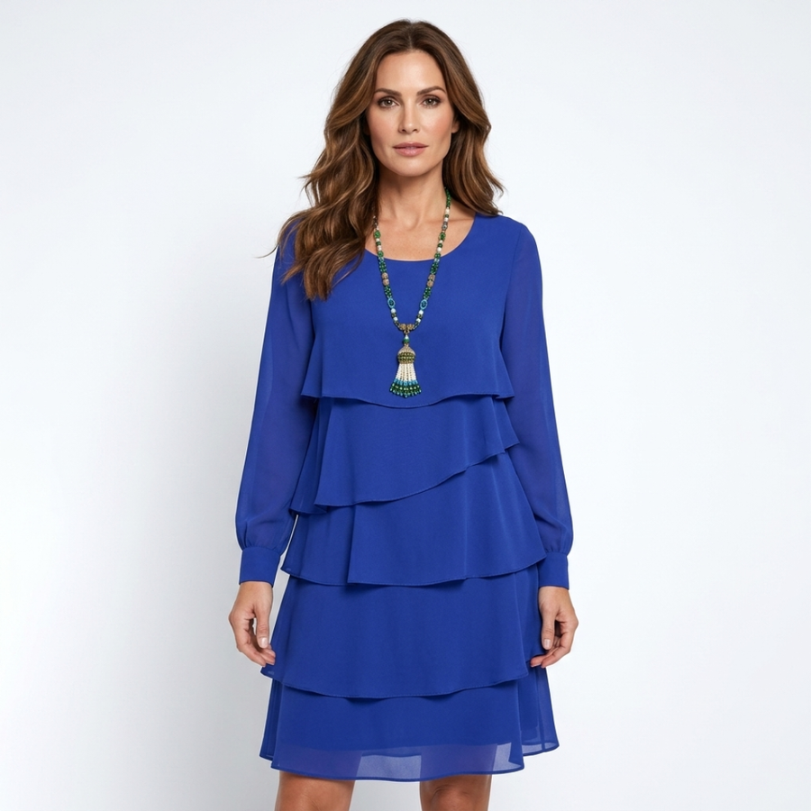 Margaret - Rochie elegantă confortabilă cu volane și mâneci lungi