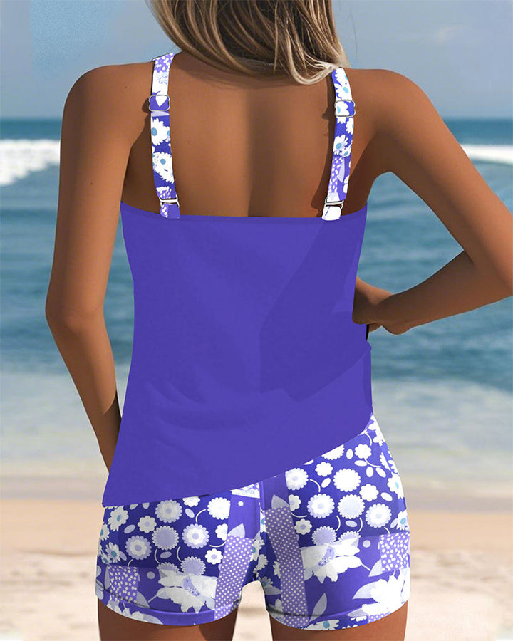 Tina | Tankini Fleuri pour Femme – Bretelles Réglables & Short Douillet