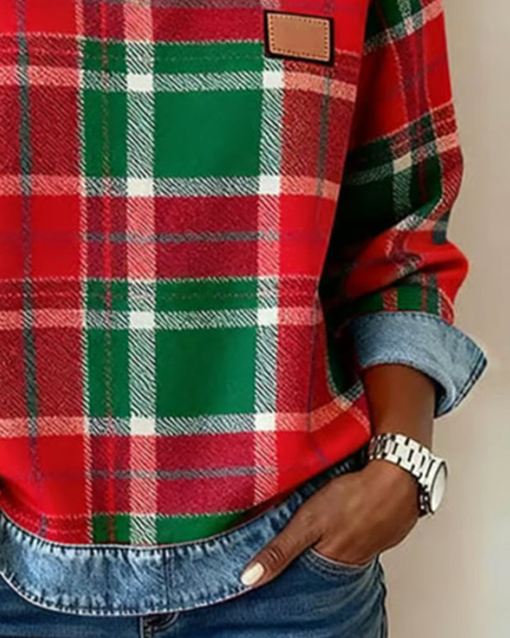Anna | Sweatshirt avec Patchwork à Carreaux