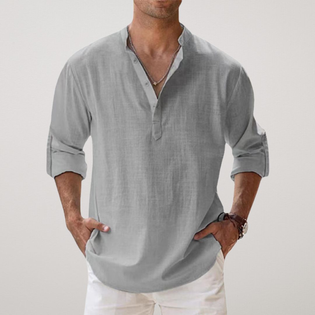 Ethan - Chemise Henley en coton effet lin
