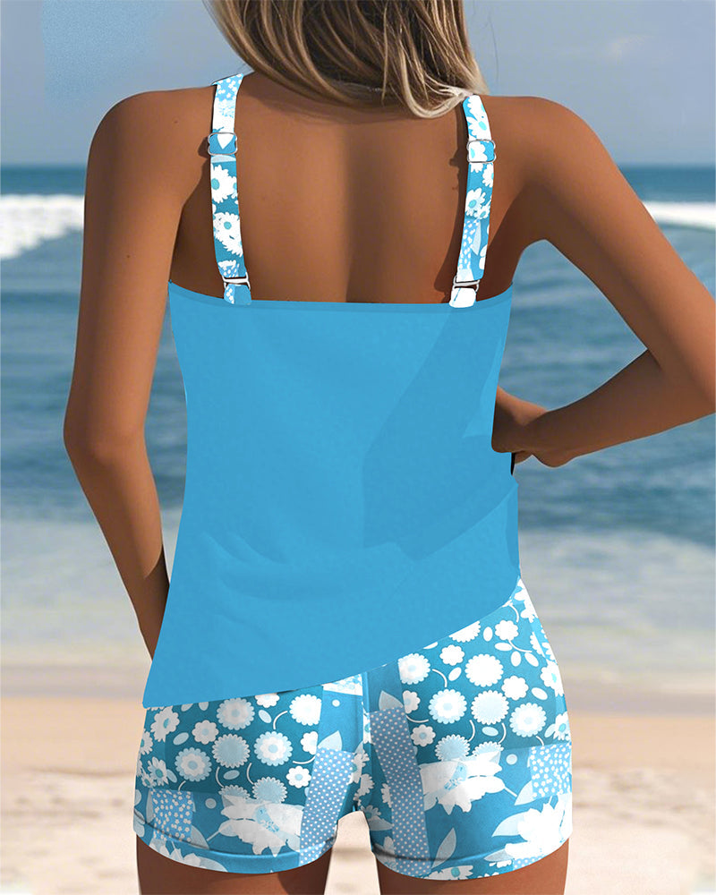Tina | Tankini Fleuri pour Femme – Bretelles Réglables & Short Douillet