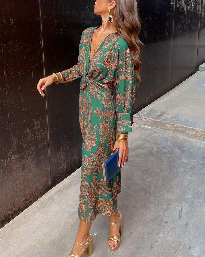 Isadora™ – Élégante Robe Midi au Motif Classique