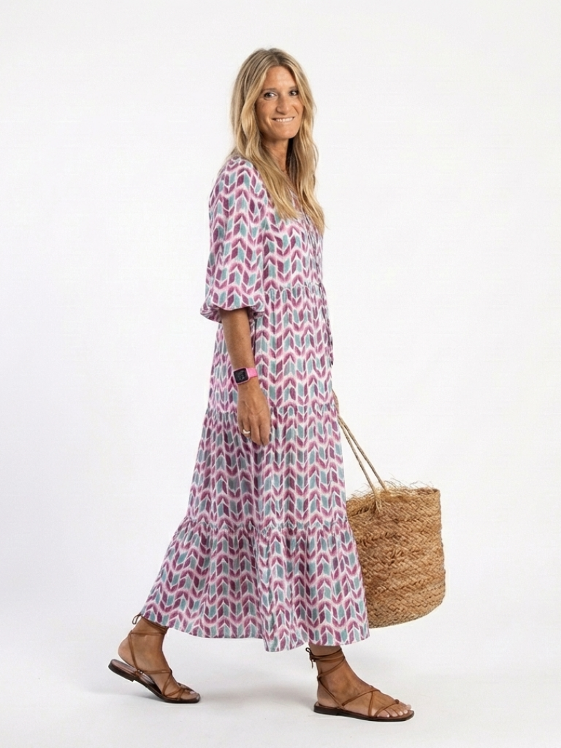 Mireya | Rochie Midi cu Maneci Lungi și Motive Geometrice
