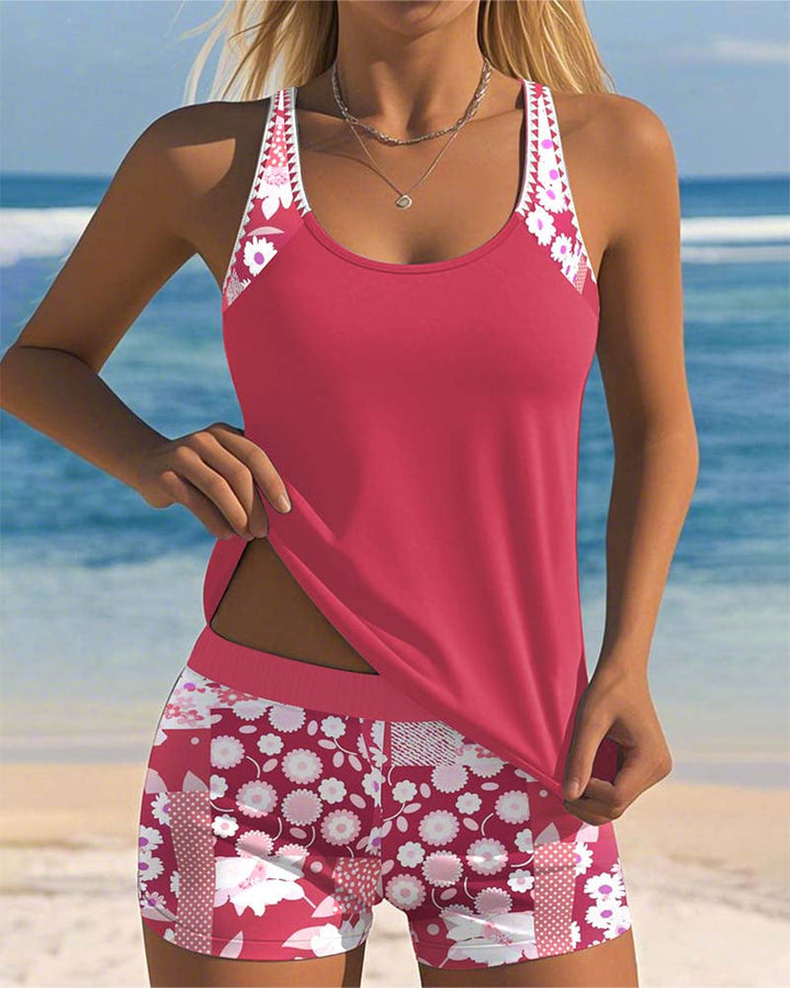 Tina | Tankini Fleuri pour Femme – Bretelles Réglables & Short Douillet