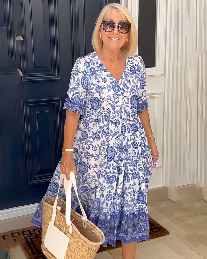 Rocío | Élégante robe maxi florale avec décolleté en V