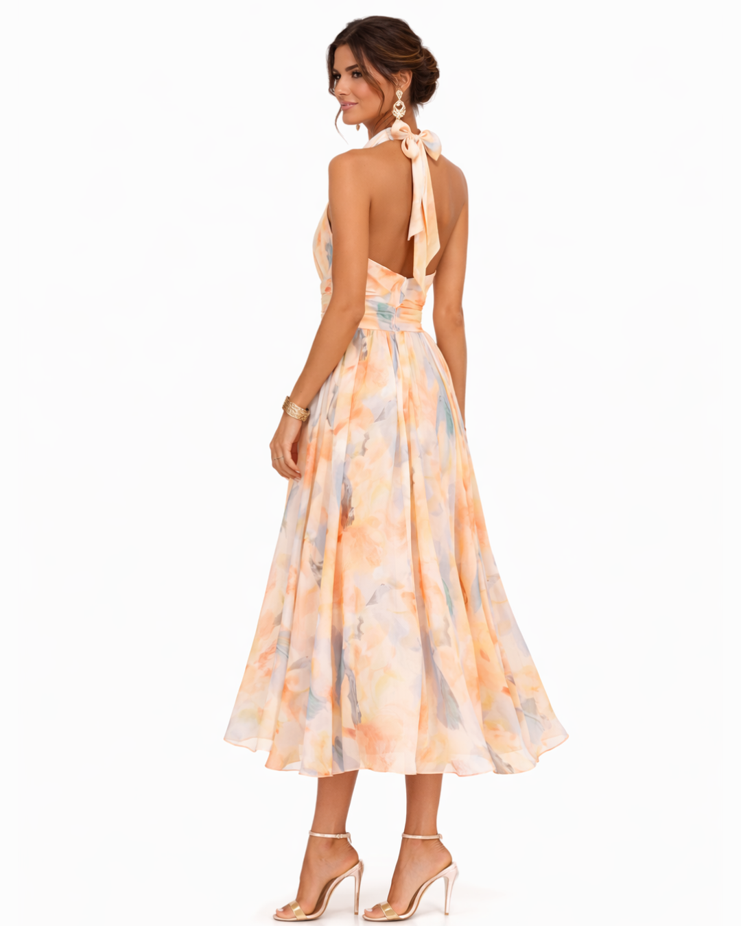 Doina | Rochie halter cu imprimeu în acuarelă
