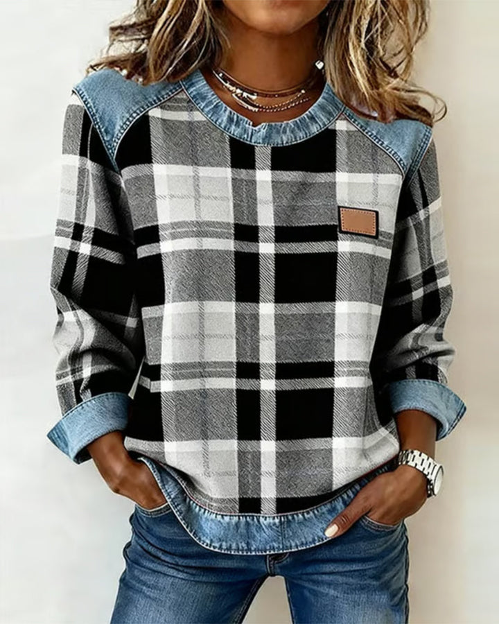Anna | Sweatshirt avec Patchwork à Carreaux