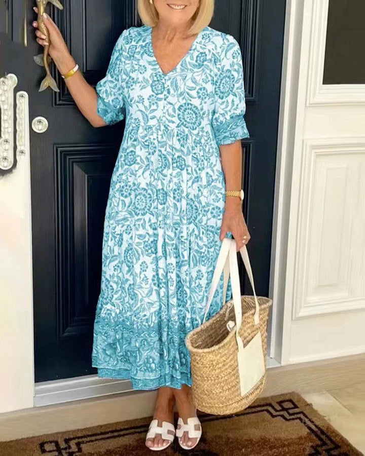 Rocío | Élégante robe maxi florale avec décolleté en V