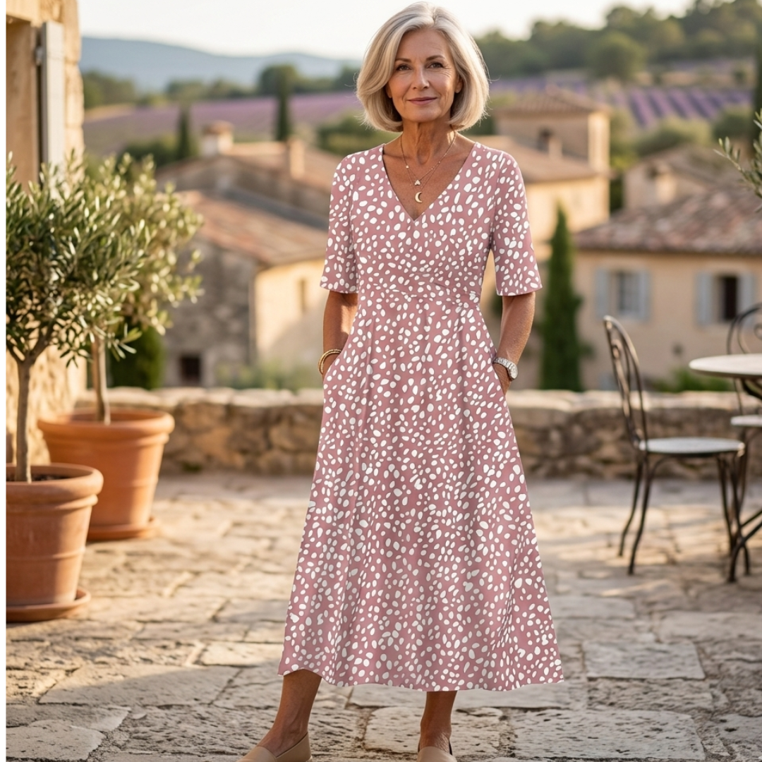 Colette | Robe midi fluide à pois avec effet sculptant