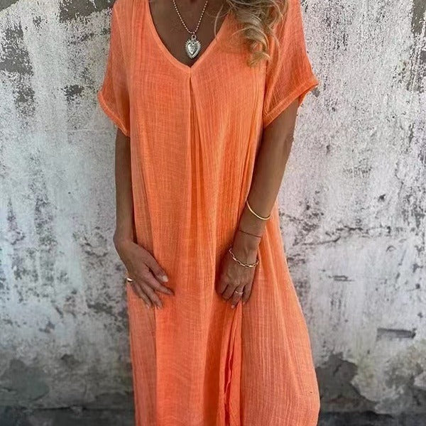 Marisol | Robe maxi évasée avec décolleté en V et tissu fluide