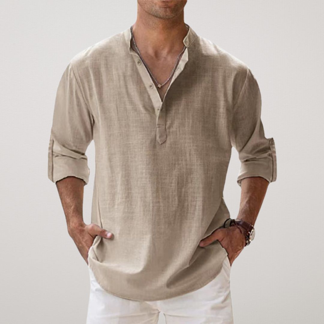 Ethan - Chemise Henley en coton effet lin