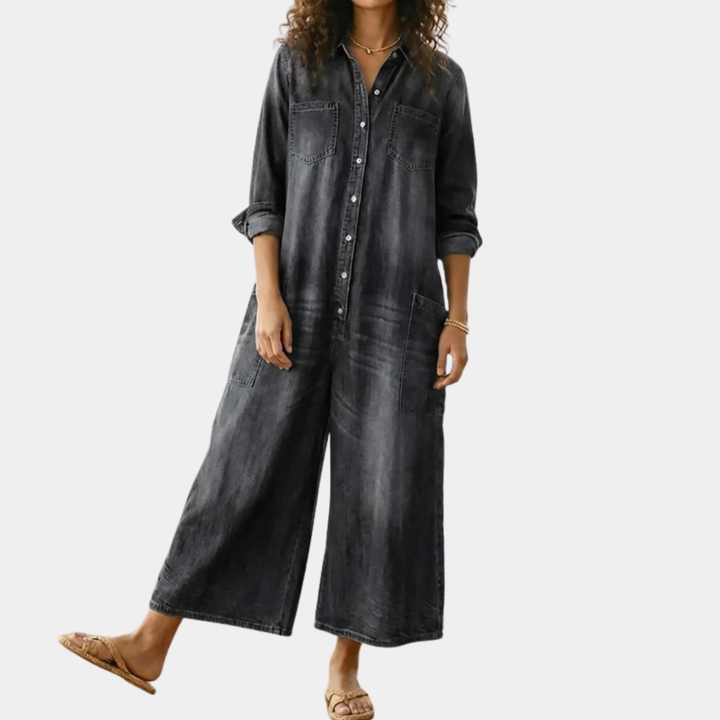 Diana | Salopette en denim vintage en coton lavé avec boutons