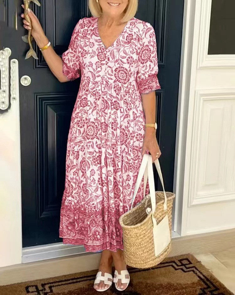 Rocío | Élégante robe maxi florale avec décolleté en V