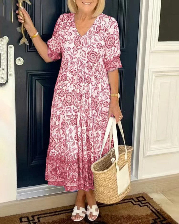 Rocío | Élégante robe maxi florale avec décolleté en V