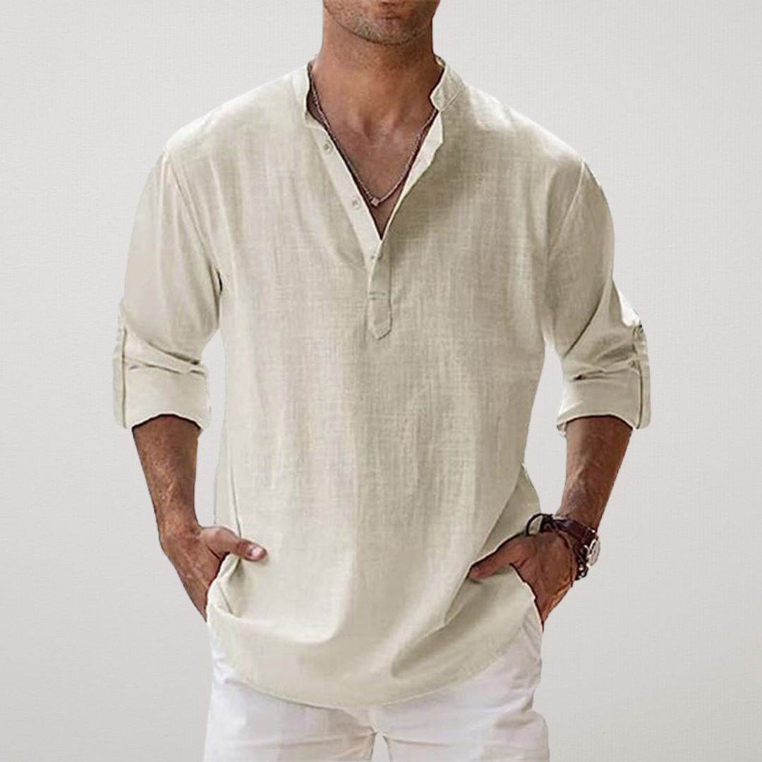 Ethan - Chemise Henley en coton effet lin