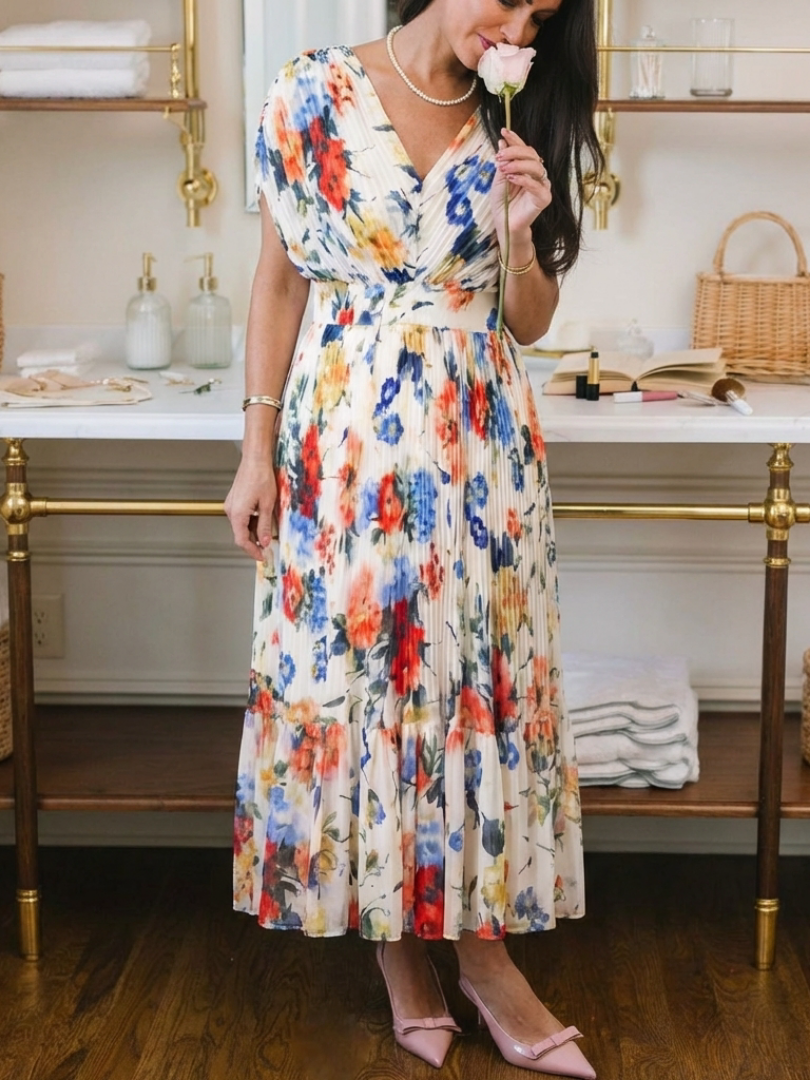 Rochie Midi Plisată Savannah, Fără Mâneci, Scurtă