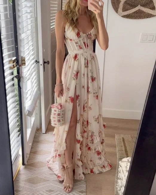 Paola | Robe romantique à fleurs avec décolleté en V