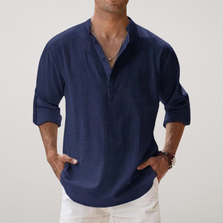 Ethan - Chemise Henley en coton effet lin