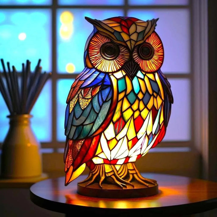 Lampe Hibou en Verre Coloré | Lampe de Nuit Artisanale en Mosaïque