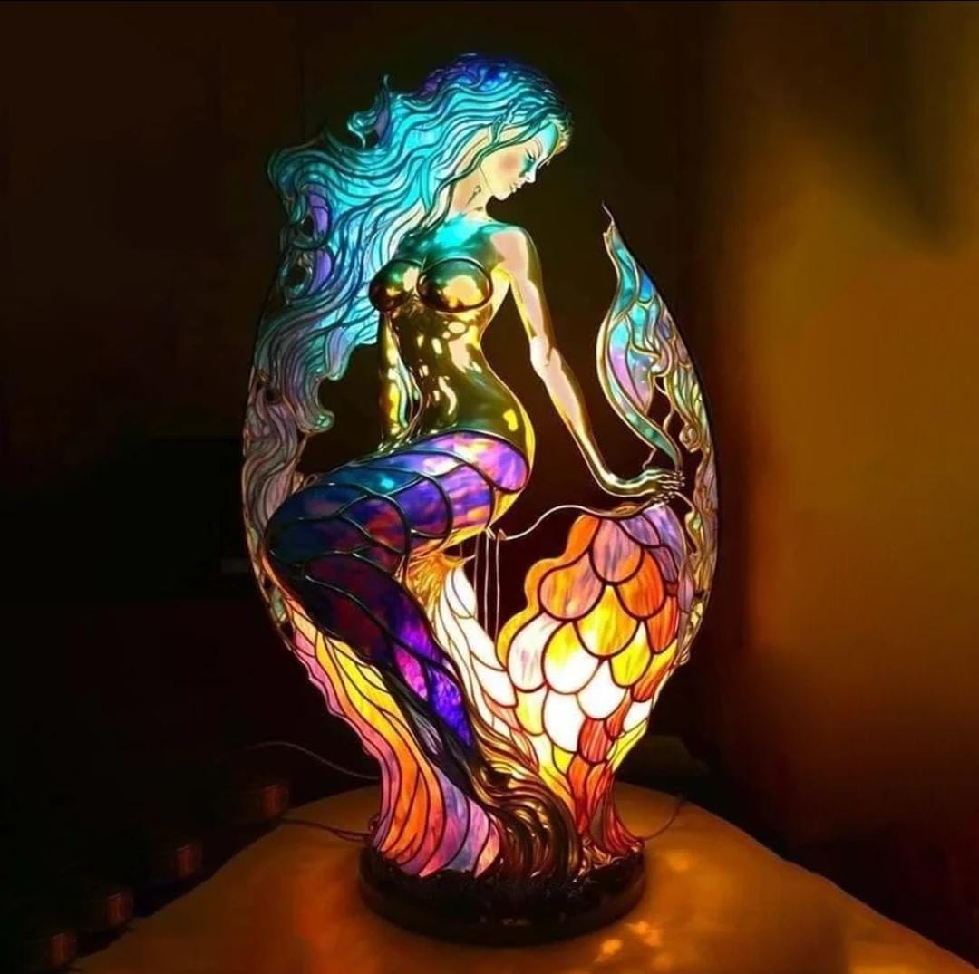 Lampe Hibou en Verre Coloré | Lampe de Nuit Artisanale en Mosaïque