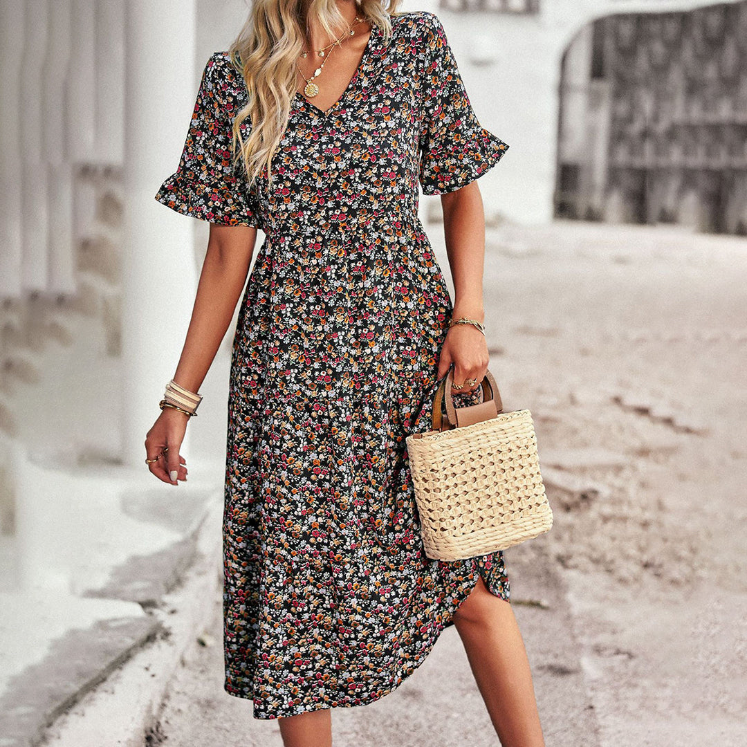 Beau | Robe Midi Boho - Imprimé Floral & Coupe Ample