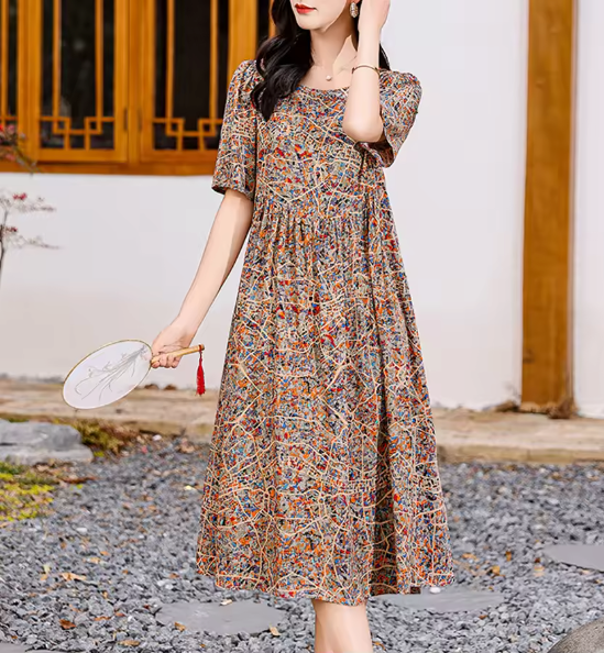 Beau | Robe Midi Boho - Imprimé Floral & Coupe Ample