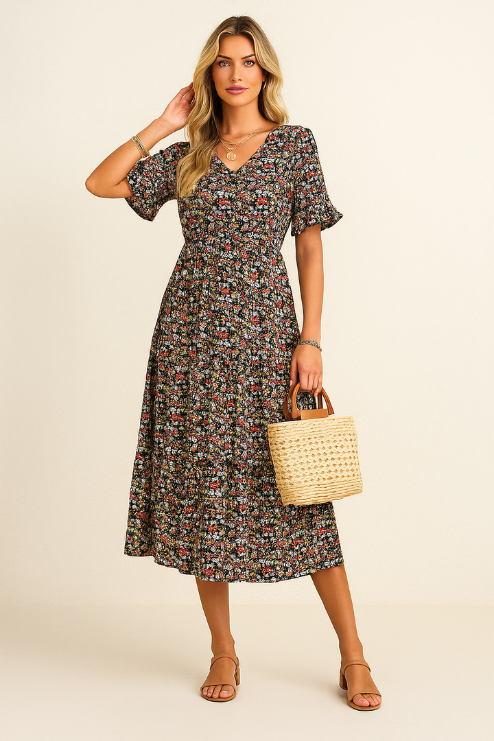 Beau | Robe Midi Boho - Imprimé Floral & Coupe Ample