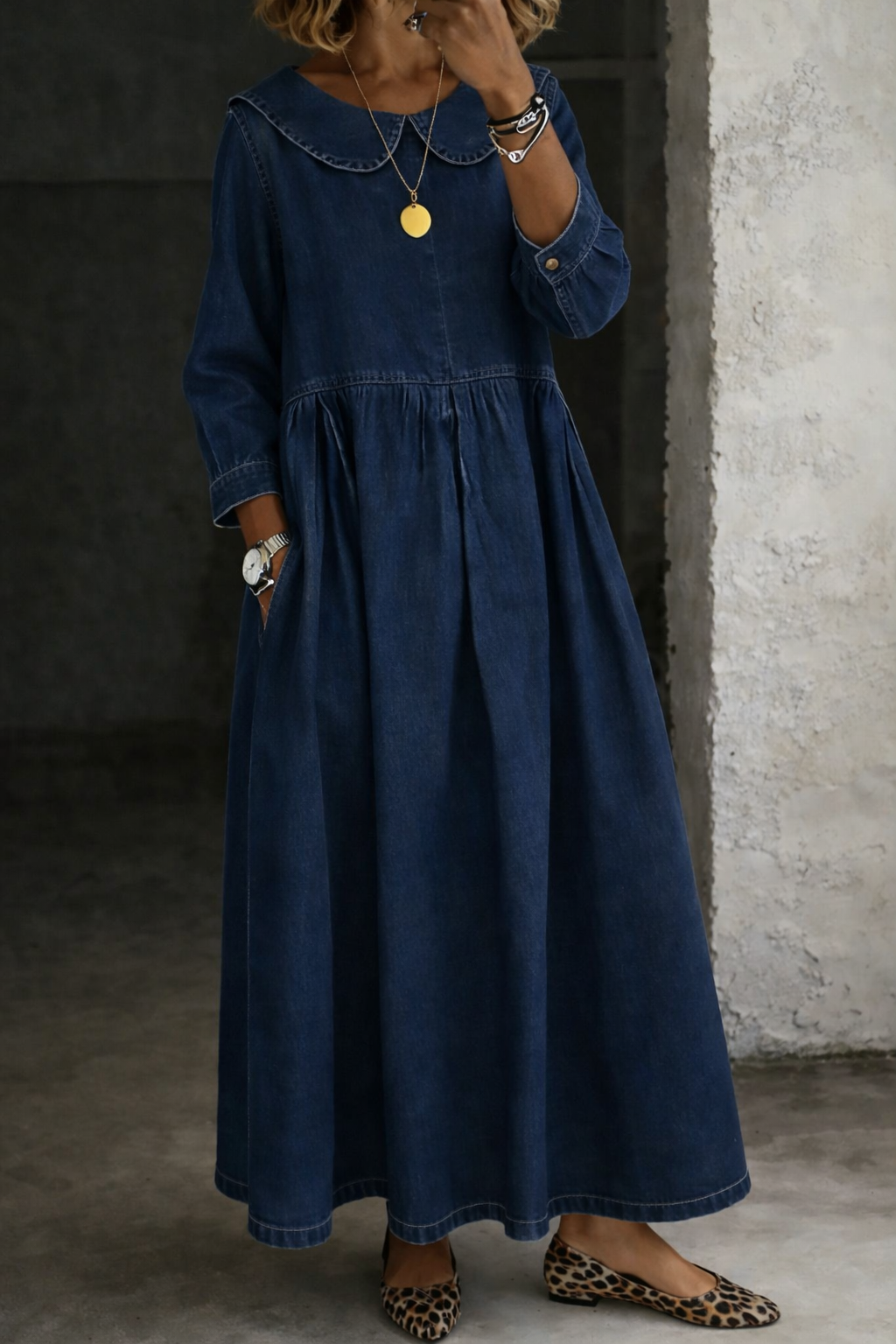 Clara™ | Rochie din denim cu guler tip Peter Pan