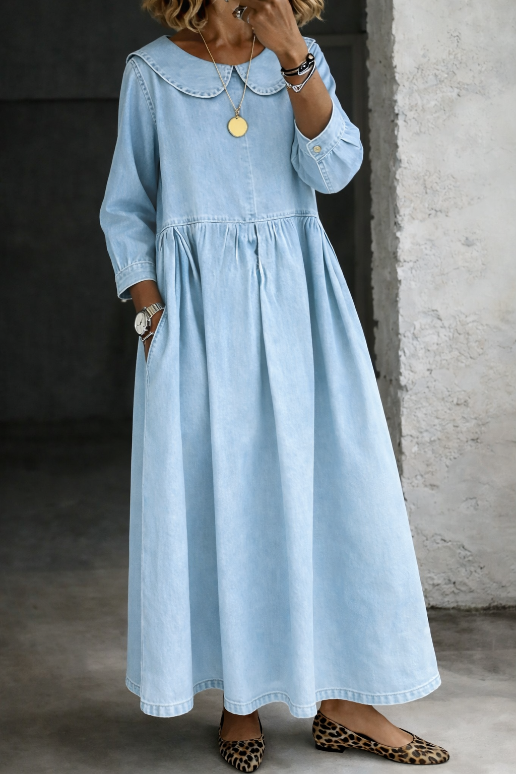Clara™ | Rochie din denim cu guler tip Peter Pan
